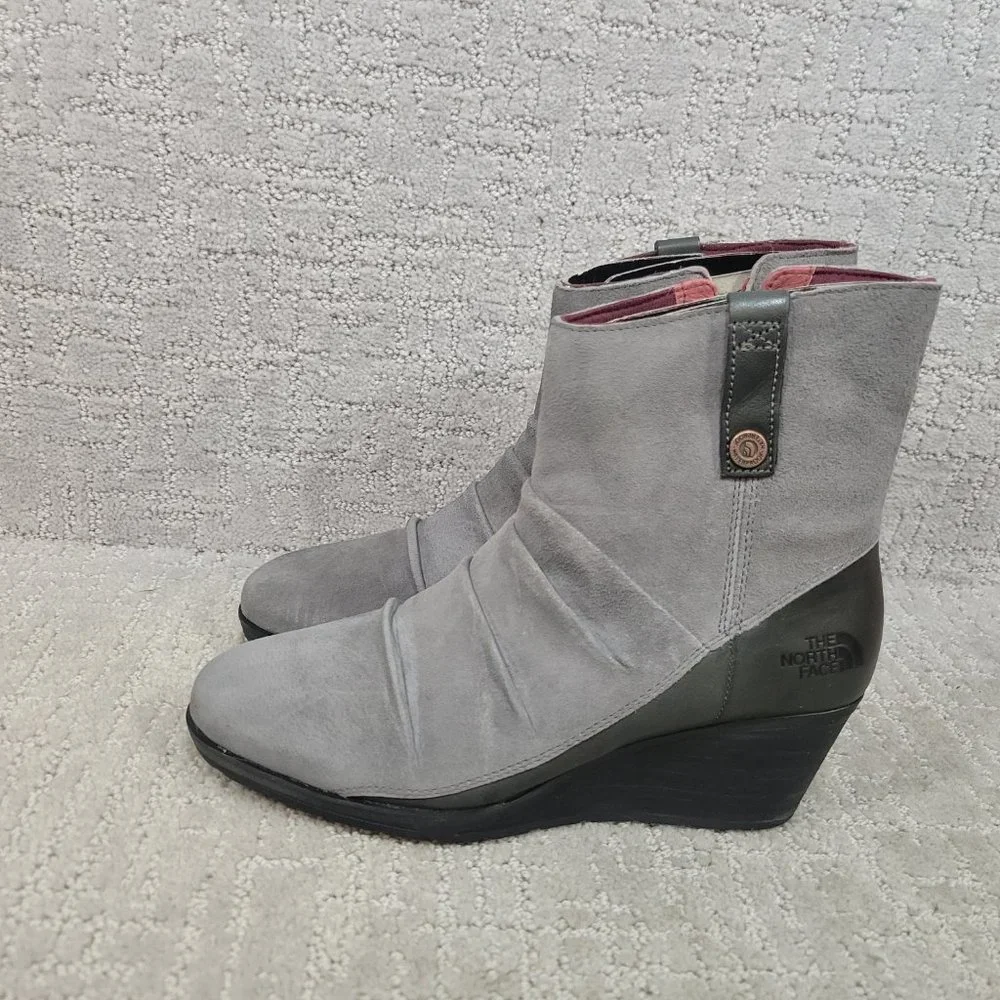 The North Face Womens Size 7 Bridgeton Wedge Zip Gray Waterproof Suede Boots NEW